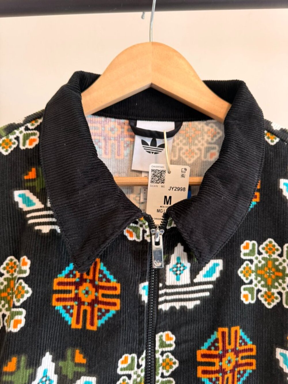 Adidas Black Ccorduroy Monogram Allover Print Loose Coach Jacket M - Picture 9 of 16